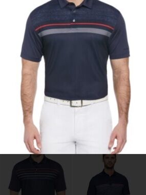 Hogan Navy Polo with Red and Gray Stripe Accents
